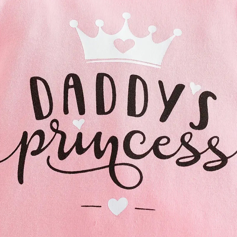 3PCS Daddy's Princess Letter Printed Long Sleeve Baby Girl Set