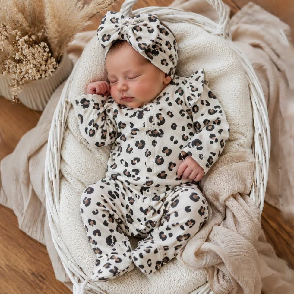 2PCS Lovely Leopard Print Long Sleeve Baby Girl Jumpsuit