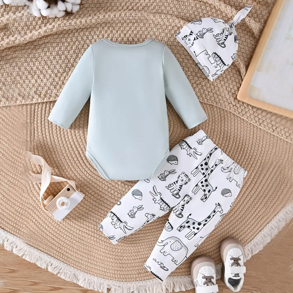3PCS Cute Cartoon Elephant Letter Print Baby Set