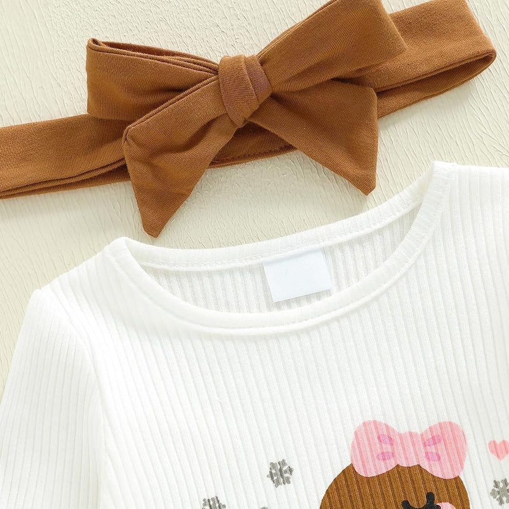 3PCS My 1st Christmas Letter Gingerbread Man Print Baby Girl Set