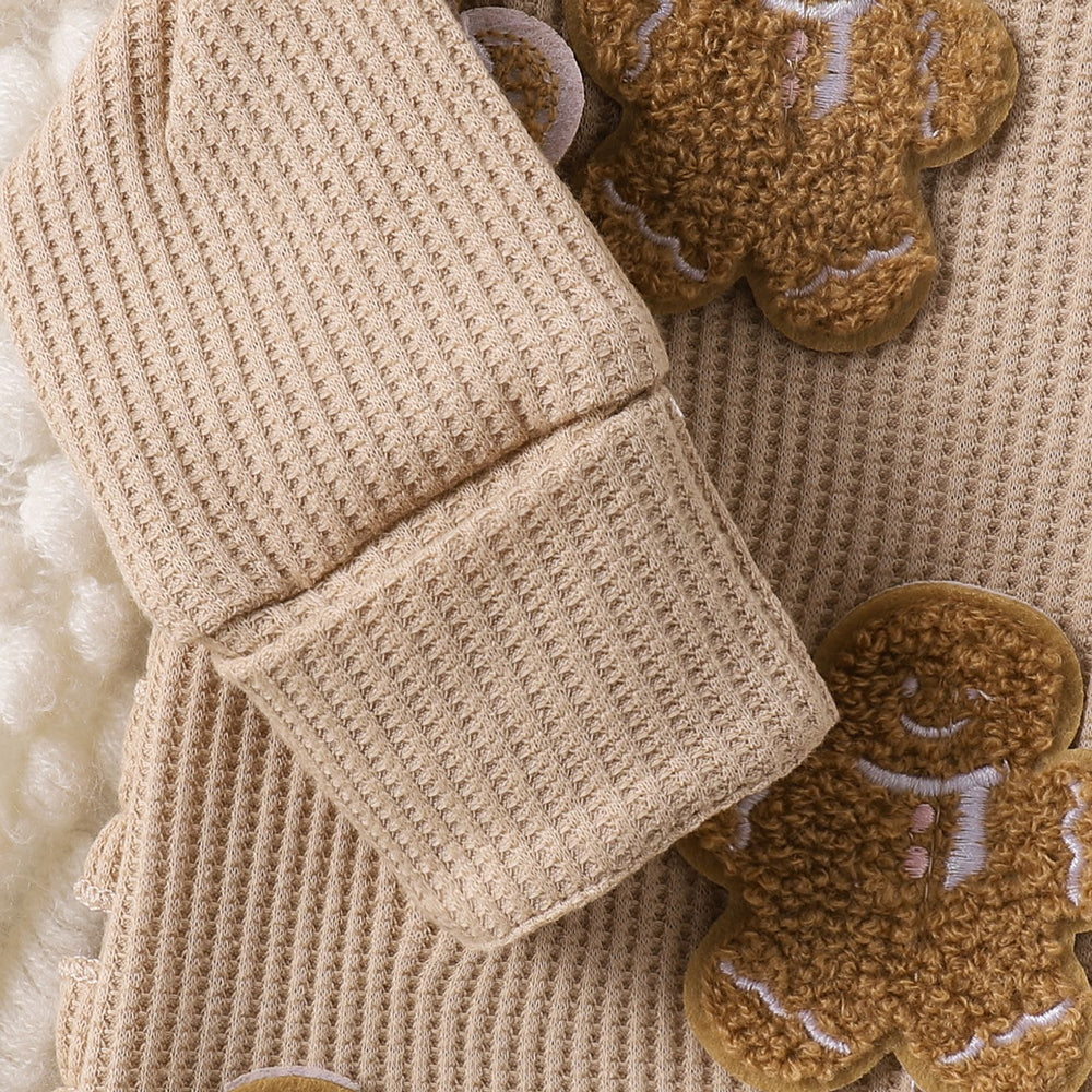 2PCS Lovely Christmas Gingerbread Applique Zipper Baby Jumpsuit