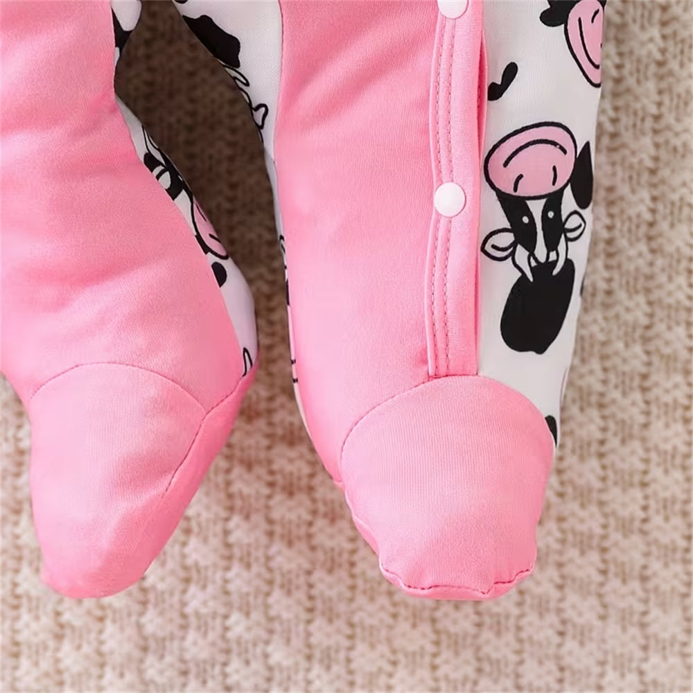 2PCS Holy Cow I'm Cute Letter Print Long Sleeve Baby Girl Jumpsuit