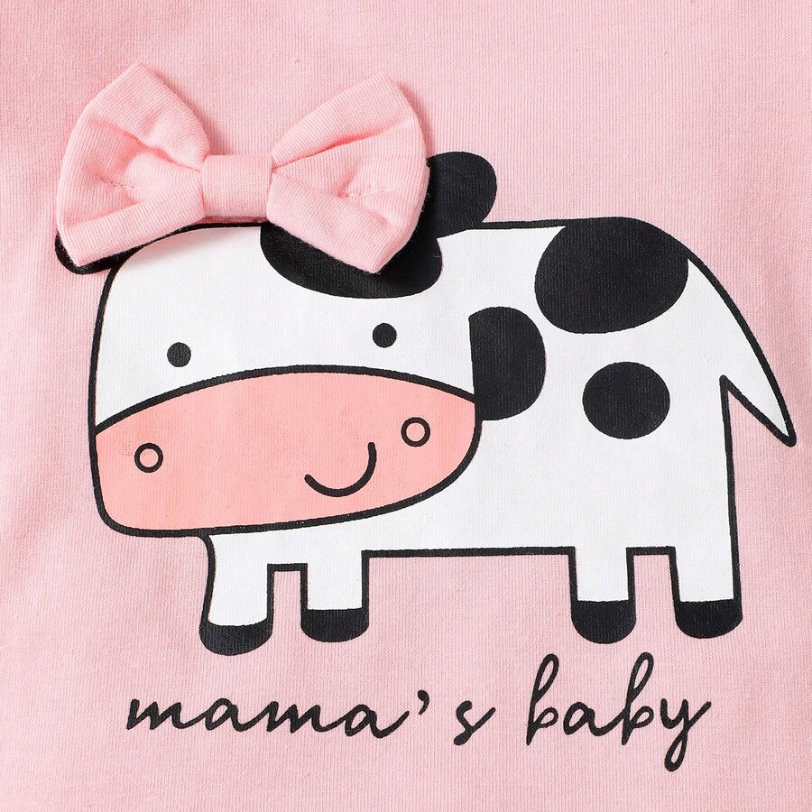 3PCS Mama's Baby Letter Cow Printed Long Sleeve Baby Set