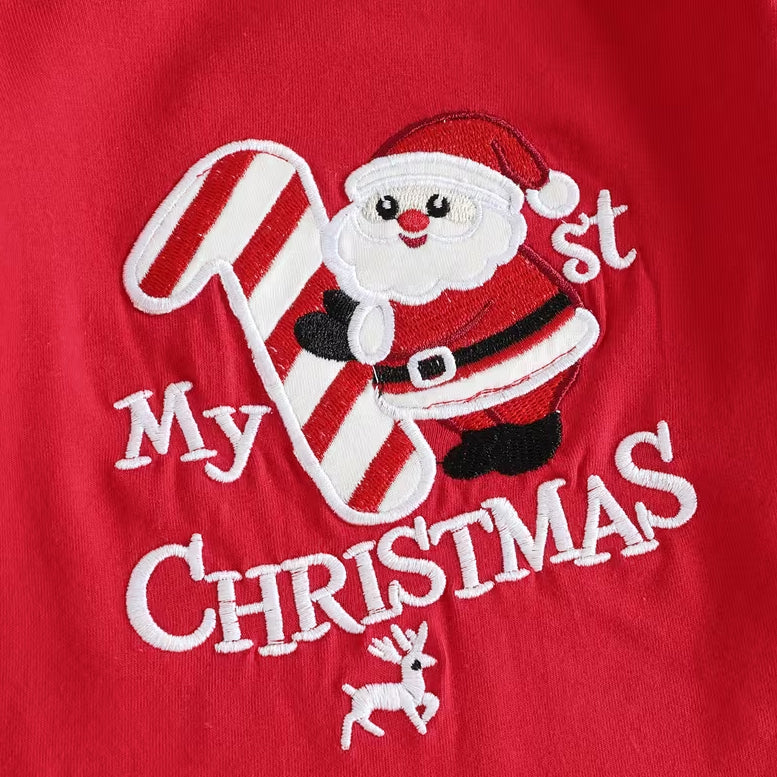 3PCS Cute My 1st Christmas Santa Letter Embroidery Striped Baby Set