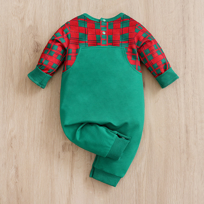 Lovely Santa Claus and Elk Printed Fake Two Pieces Long Sleeve Baby Jumpsuit