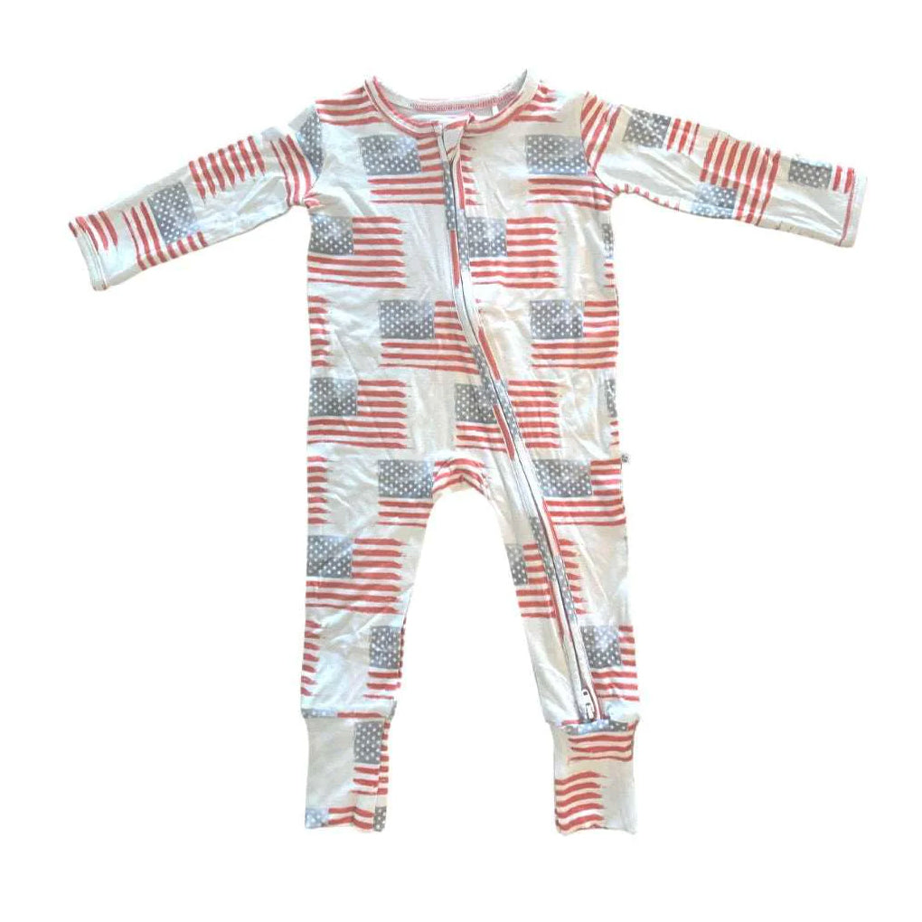Comfy American Flag Printed Long Sleeve Baby Zipper Jumpsuit