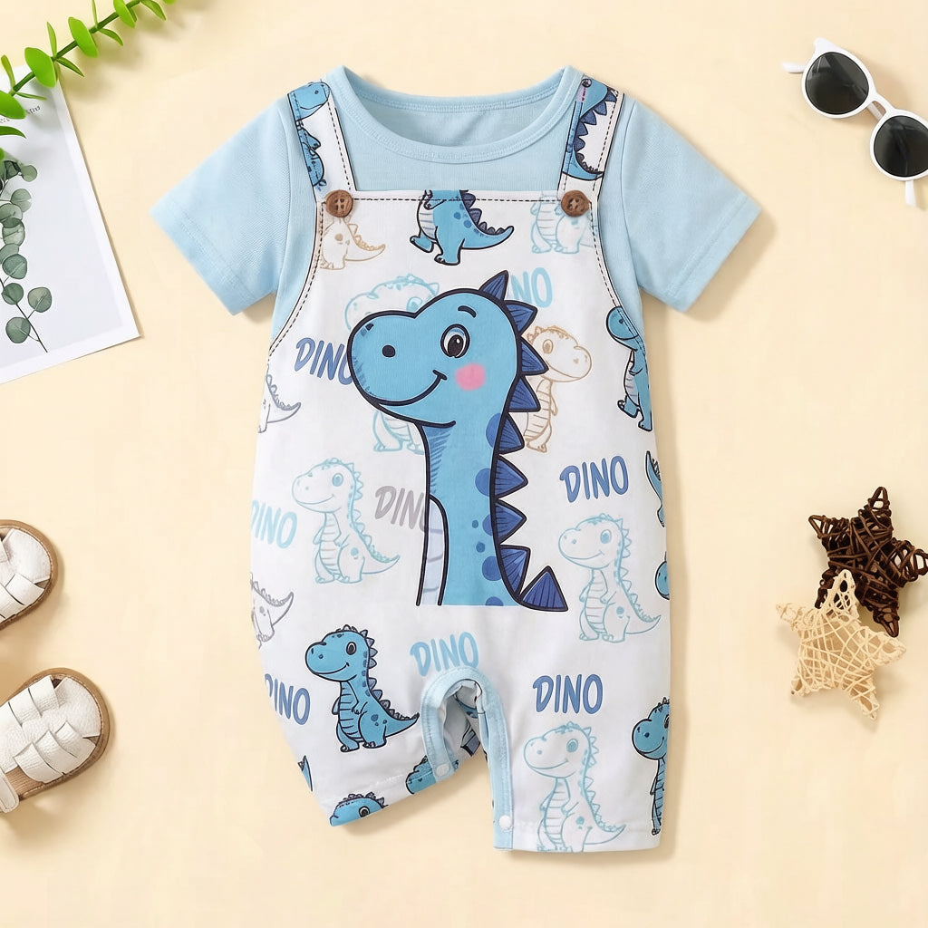 Adorable Dinosaur Print Short Sleeve Baby Jumpsuit