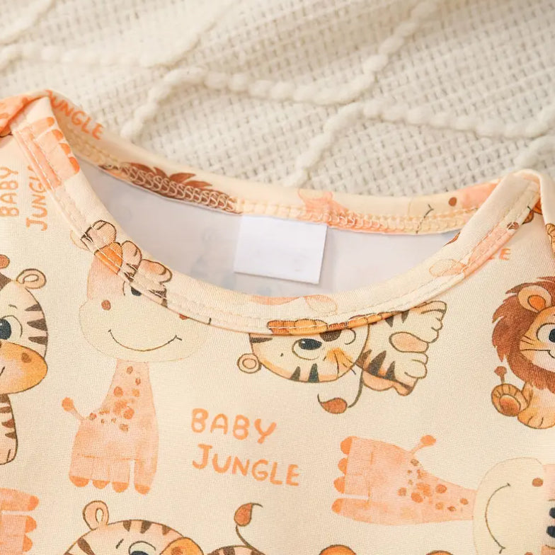 2PCS Cute Animal Print Long Sleeve Baby Overalls Set