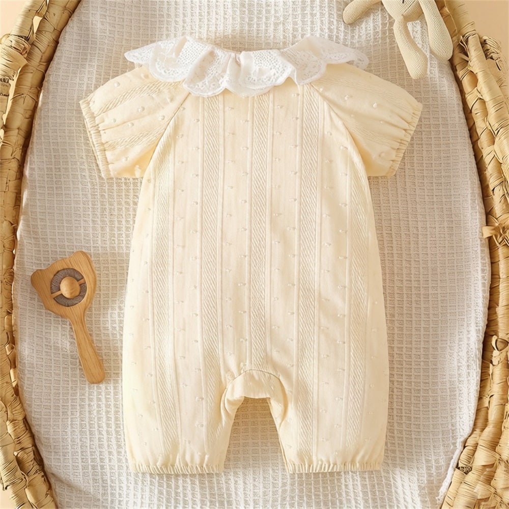 Summer Lace Hollow Floral Collar Short Sleeve Baby Jumpsuit