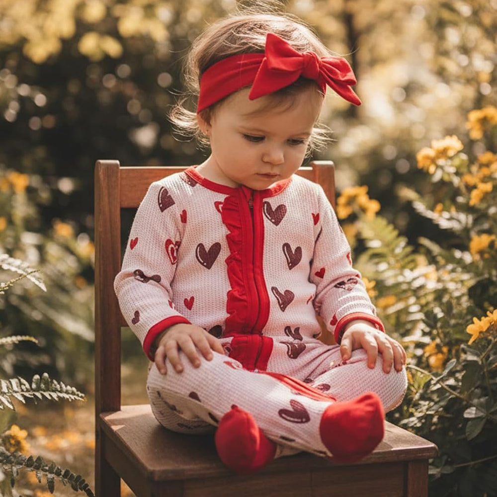 2PCS Timeless Heart Print Long Sleeve Zipper Baby Jumpsuit