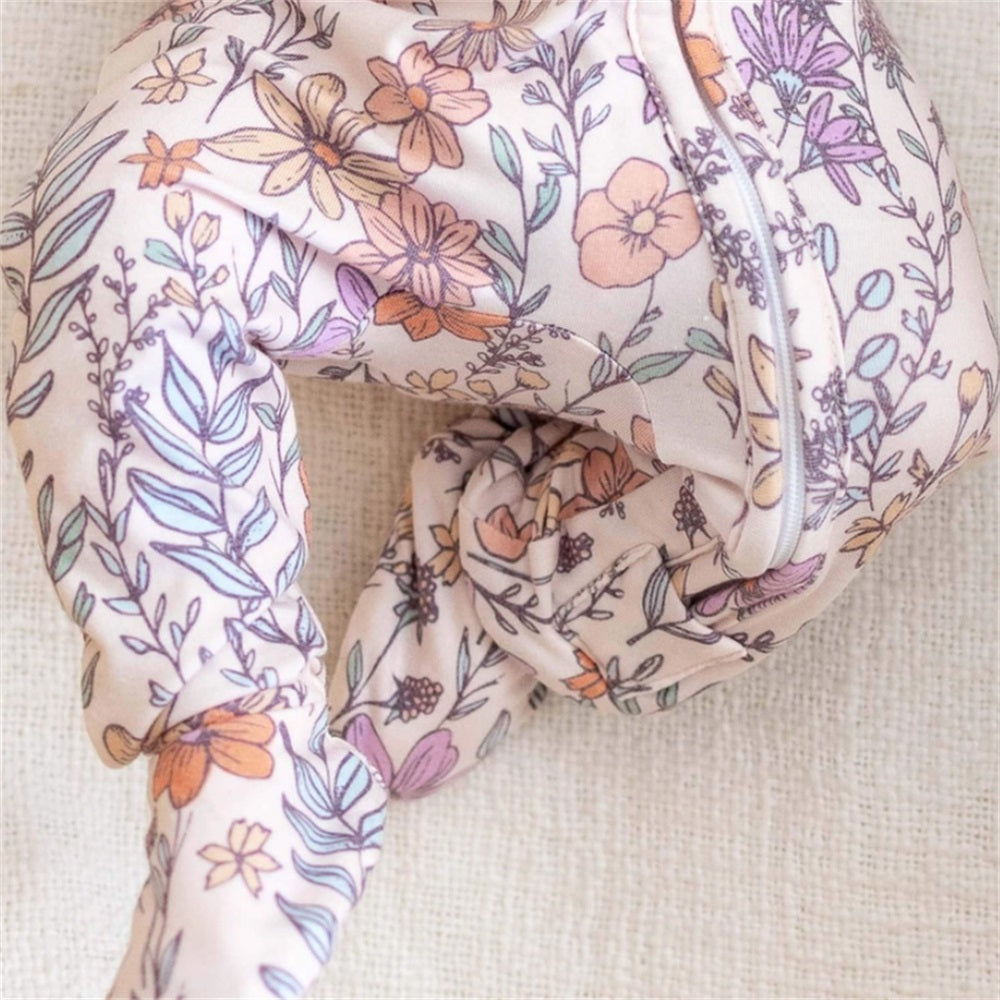 2PCS Casual Floral Printed Long Sleeve Zipper Baby Jumpsuit