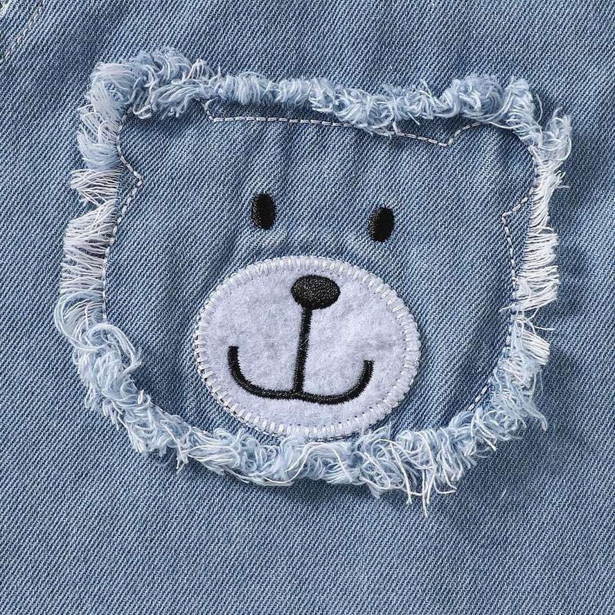 Lovely Bear Print Short Sleeve Denim Baby Jumpsuit