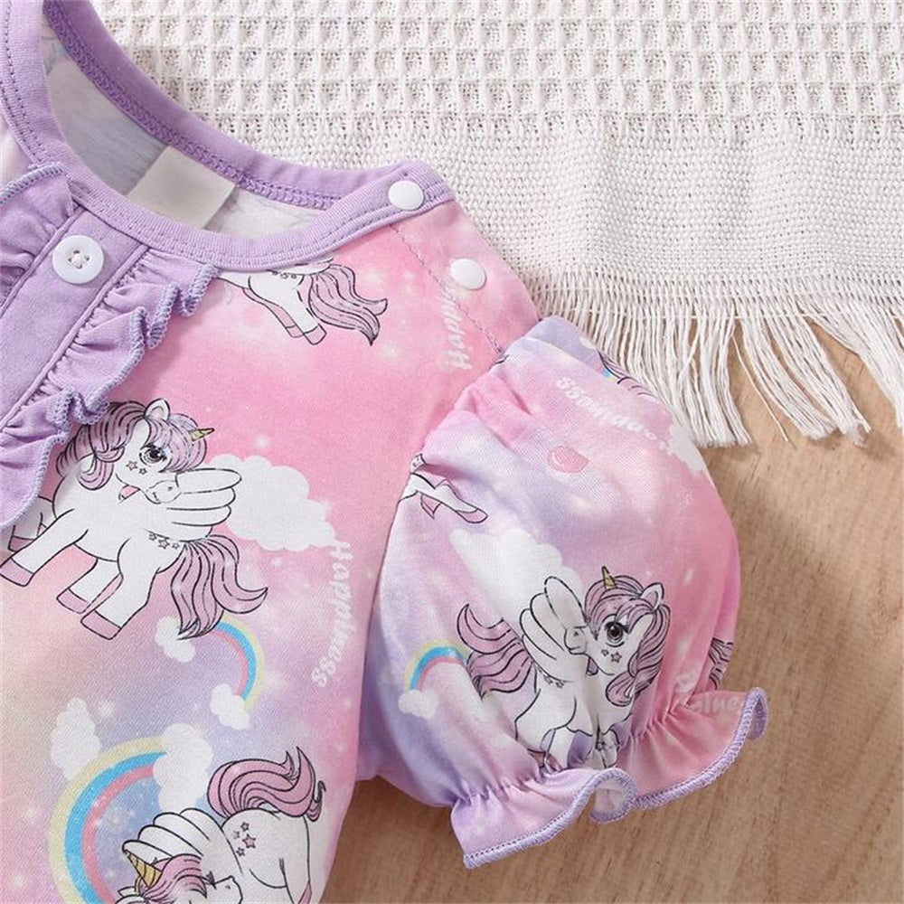 Lovely Pony Print Short Sleeve Baby Jumpsuit