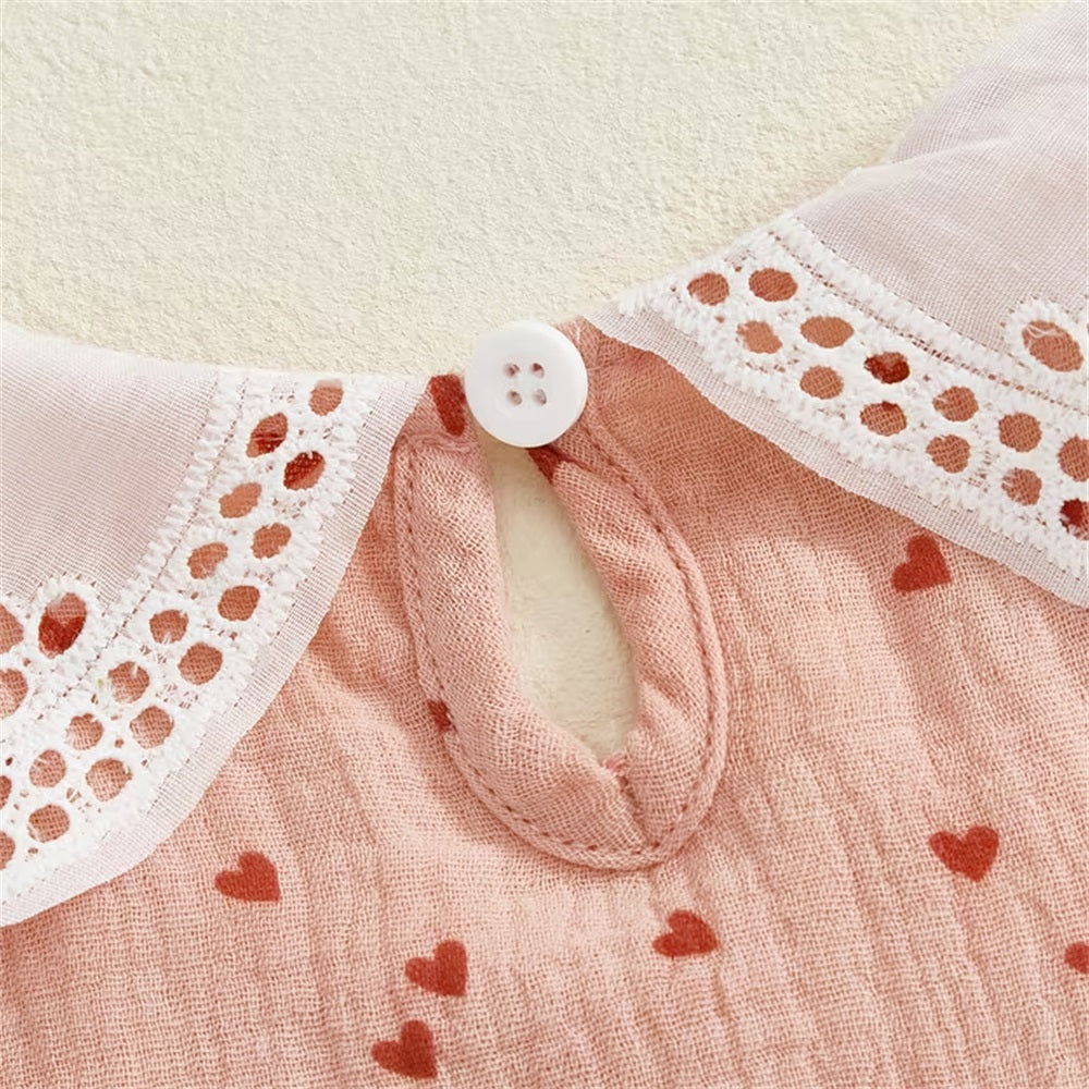 Cute Heart Print Flared Long Sleeve Baby Jumpsuit