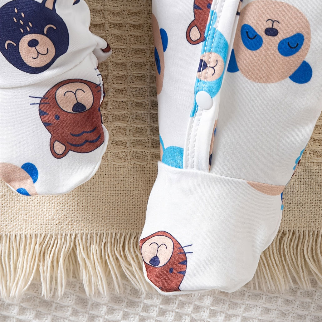 2PCS Lovely All-Over Animal Printed Long Sleeve Baby Jumpsuit