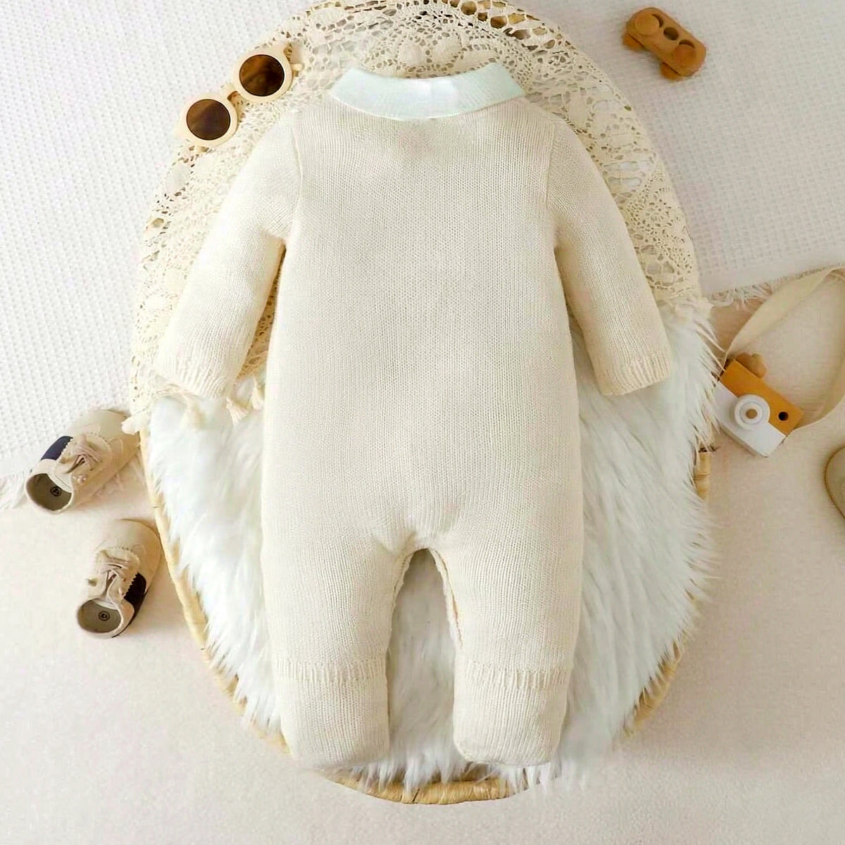 2PCS Casual Solid Color Knit Long Sleeve Baby Girl Jumpsuit