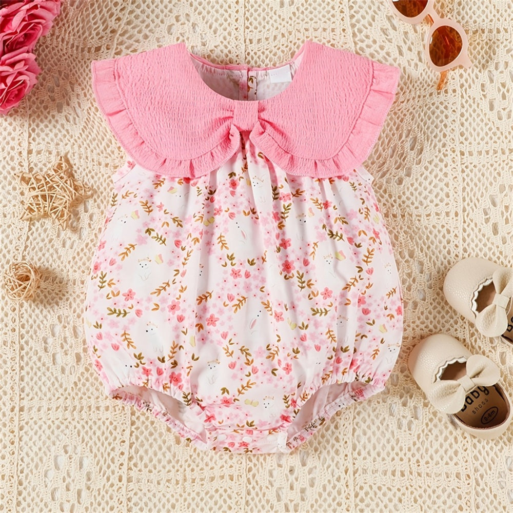 Charming Floral Print Baby Girl Romper