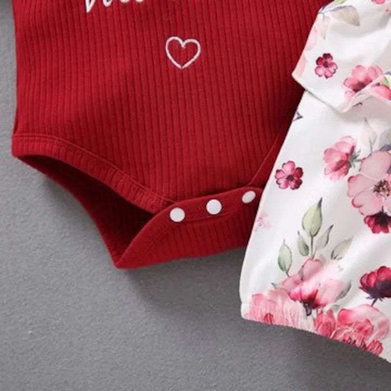 3PCS Vivid I Got It From My Mama Letter Floral Print Baby Set