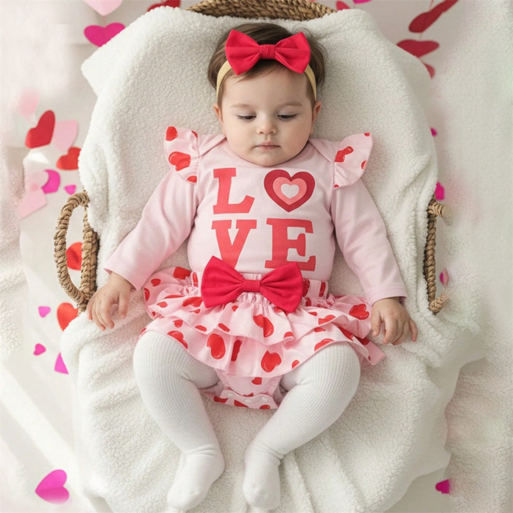 3PCS LOVE Letter Heart Print Long Sleeve Baby Set
