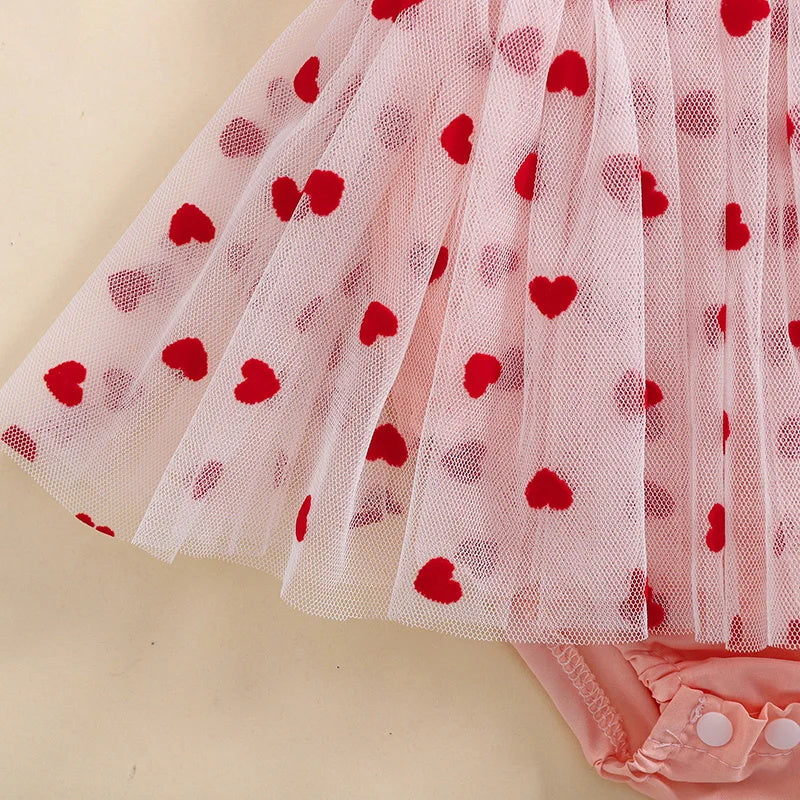 2PCS Chic Heart Print Tulle Sleeveless Baby Romper