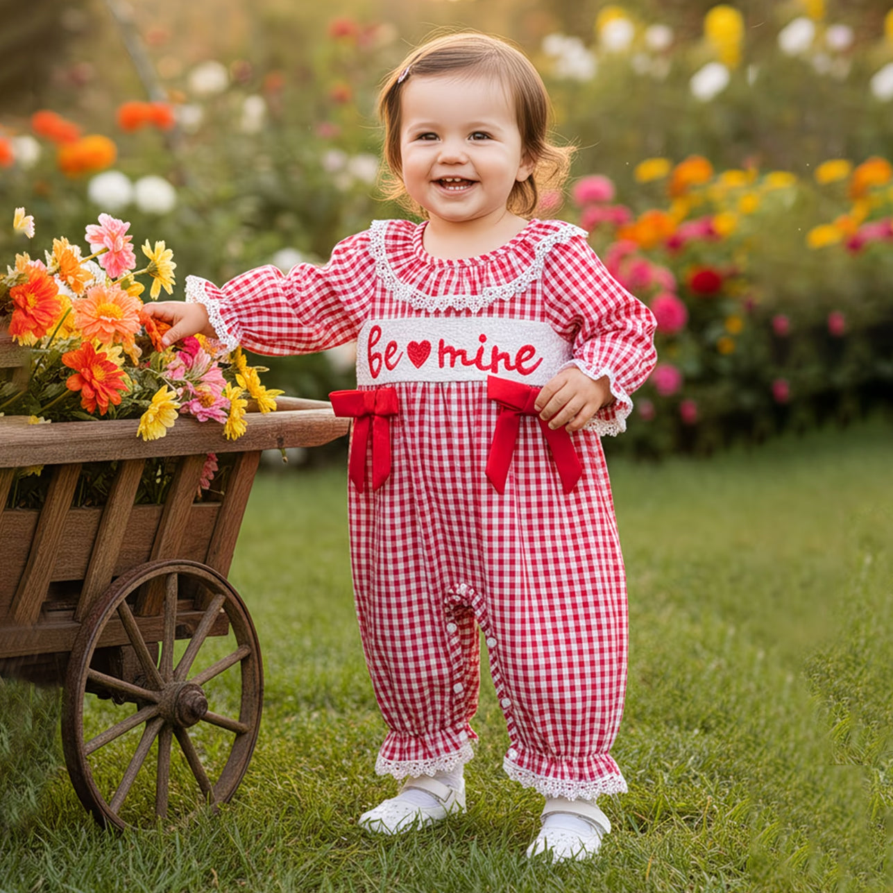 Lovely Be Mine Letter Plaid Print Baby Jumpsuit