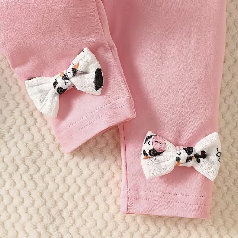 2PCS Sweet Moo Letter Cow Printed Long Sleeve Baby Girl Set