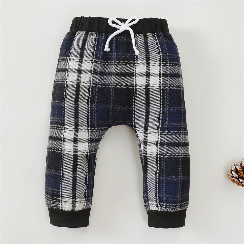 3PCS New To The Crew Letter Print Plaid Long Sleeve Baby Set