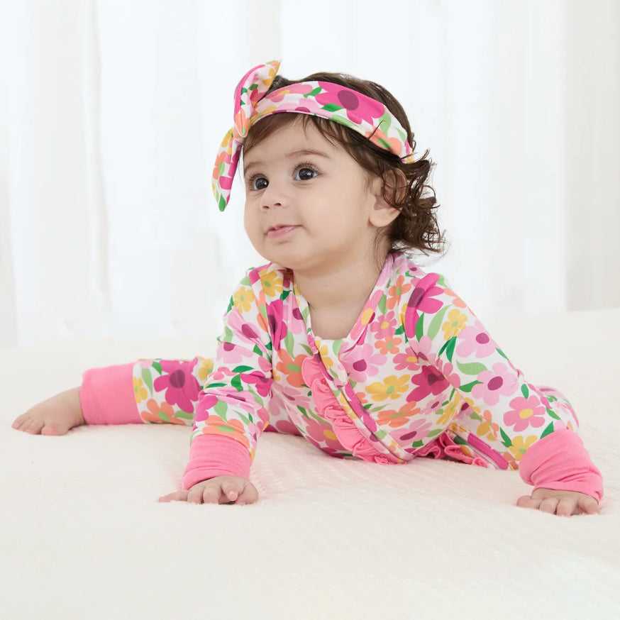 2PCS Floral Printed Zipper Bamboo Viscose Baby Jumpsuit