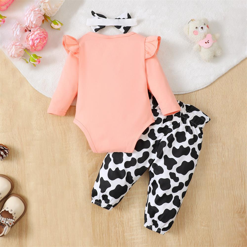 3PCS Holy Cow I Am One Letter Print Long Sleeve Baby Set