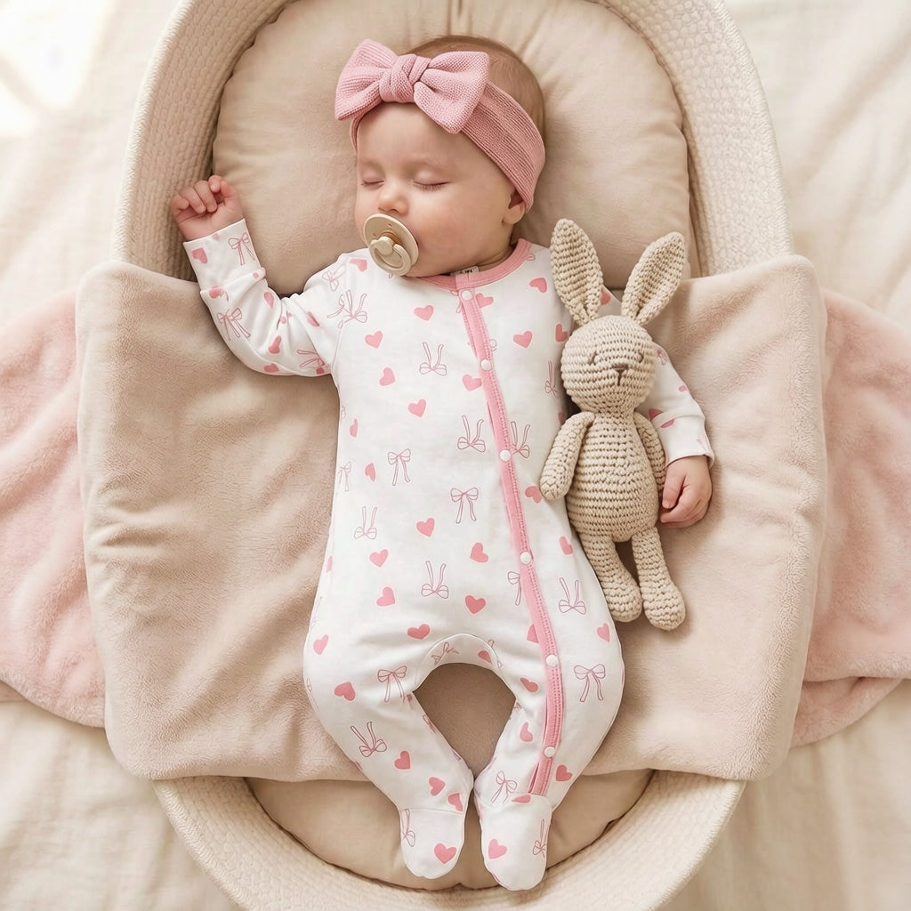 Cheerful Heart Print Long Sleeve Baby Girl Jumpsuit
