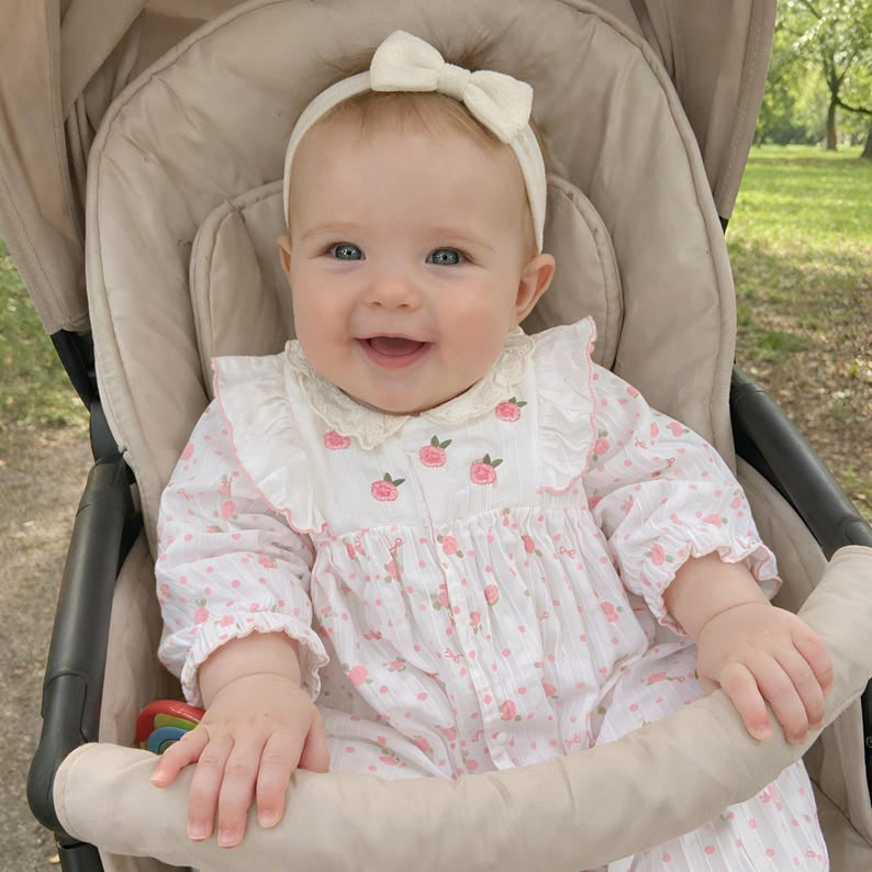 Sweet Floral Print Ruffled Trim Long Sleeve Baby Jumpsuit