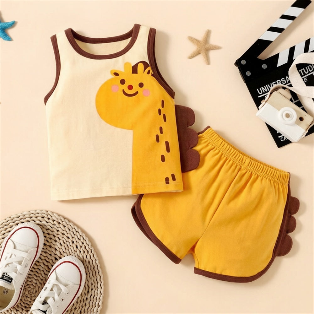 Cute Giraffe Printed Sleeveless Baby Set