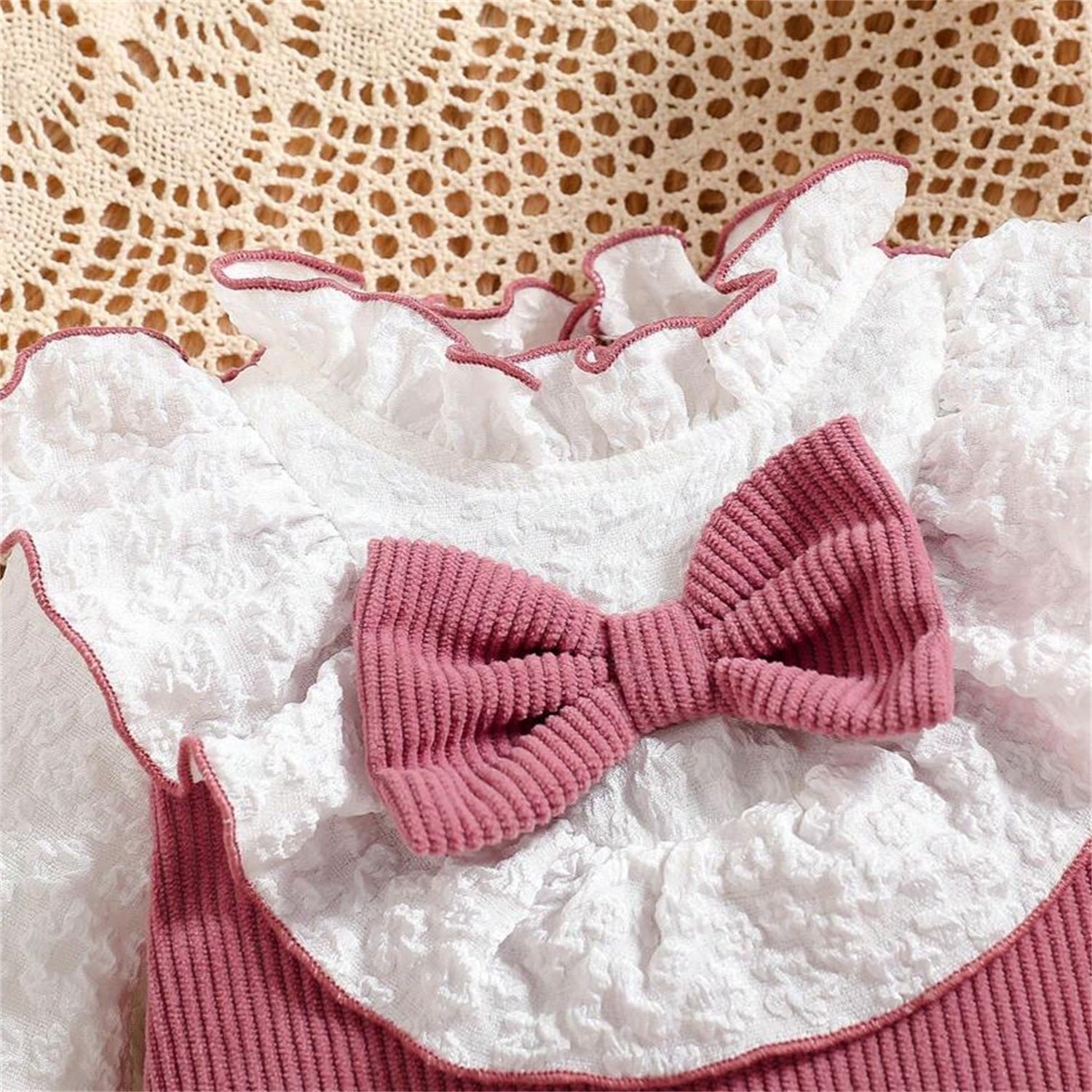 Grace Color Blocking Bubble Texture Long Sleeve Baby Jumpsuit