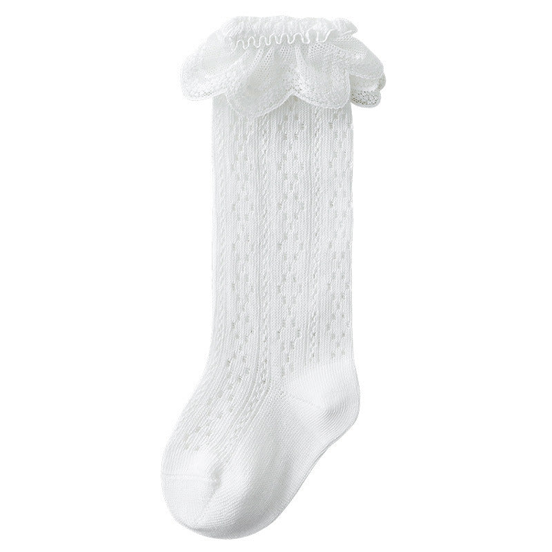 Breathable Mesh Lace Ruffle Decor Long Baby Socks