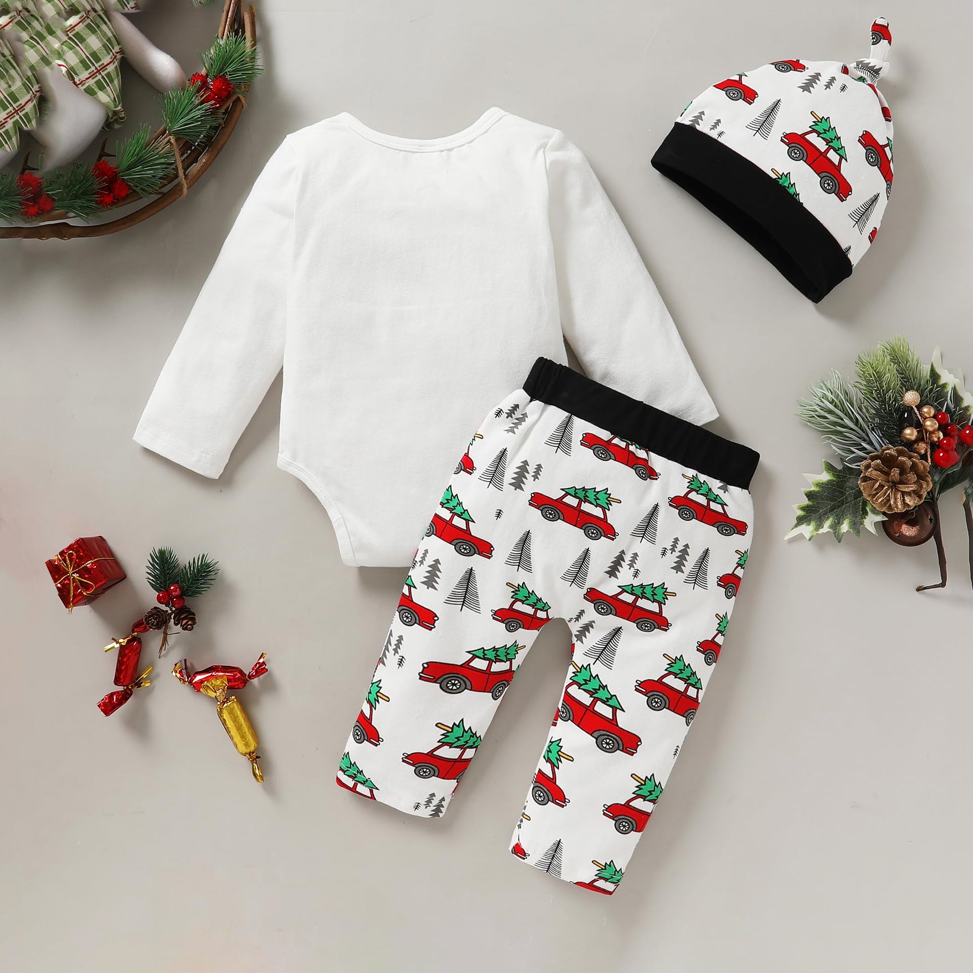 3PCS Christmas It's A Beaut Letter Car Printed Baby Set