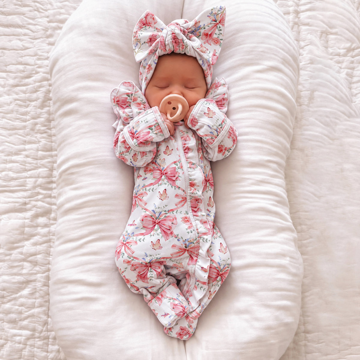 2PCS Lively Bow Butterfly Print Long Sleeve Zipper Baby Girl Jumpsuit