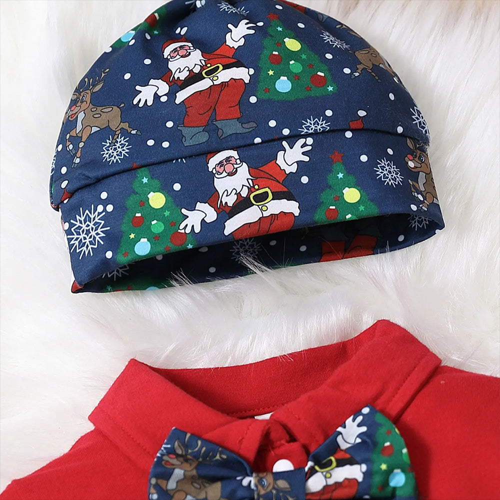 3PCS My First Christmas Letter Santa Reindeer Print Baby Boy Set