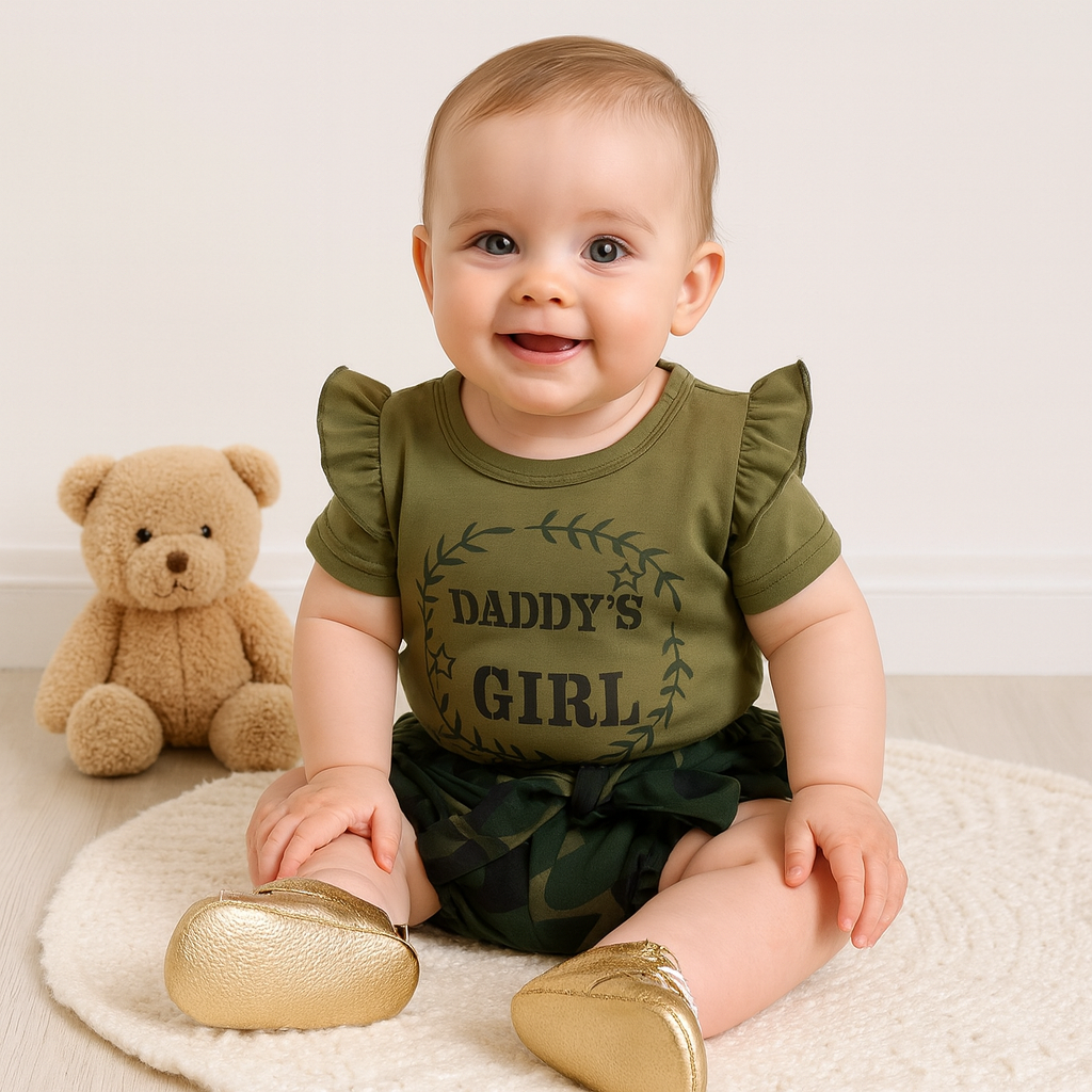 Daddys Girl Haut à épaules volantées avec short camouflage Ensemble bébé
