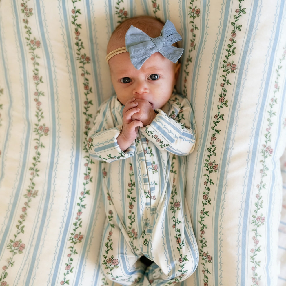 Exquisite Floral Print Long Sleeve Zipper Baby Jumpsuit