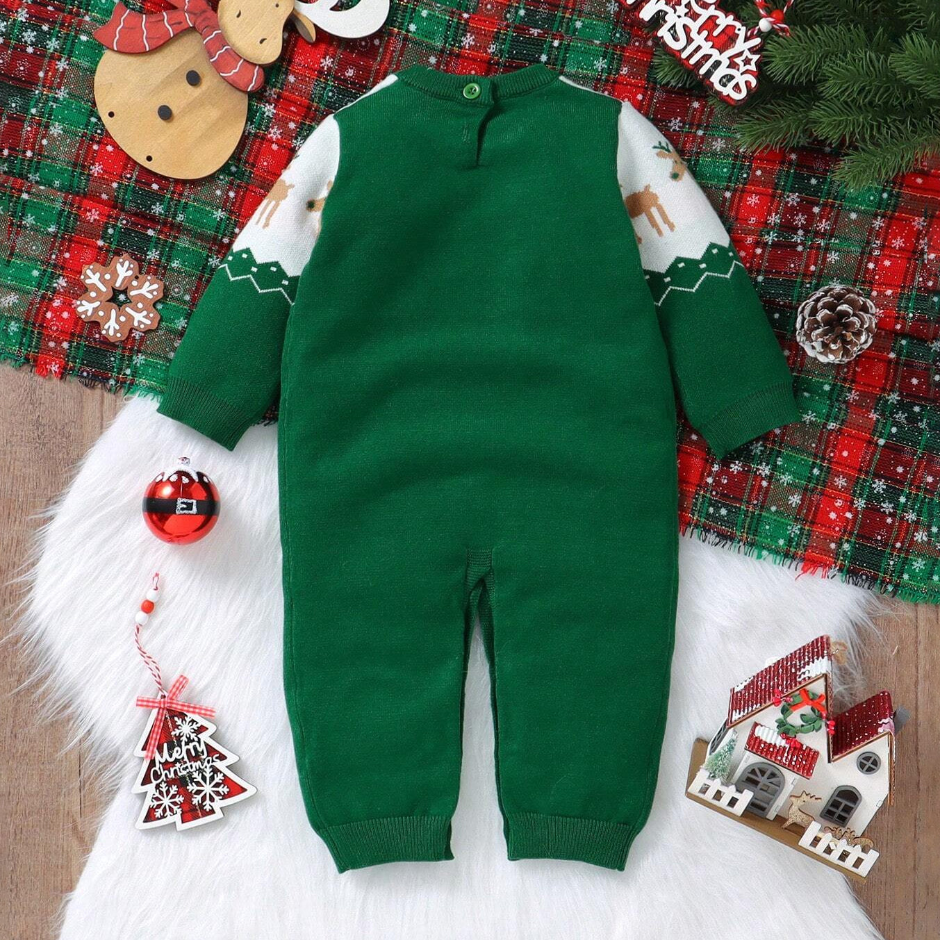 Lovely Deer Printed Knitted Long sleeve Baby Jumpsuit