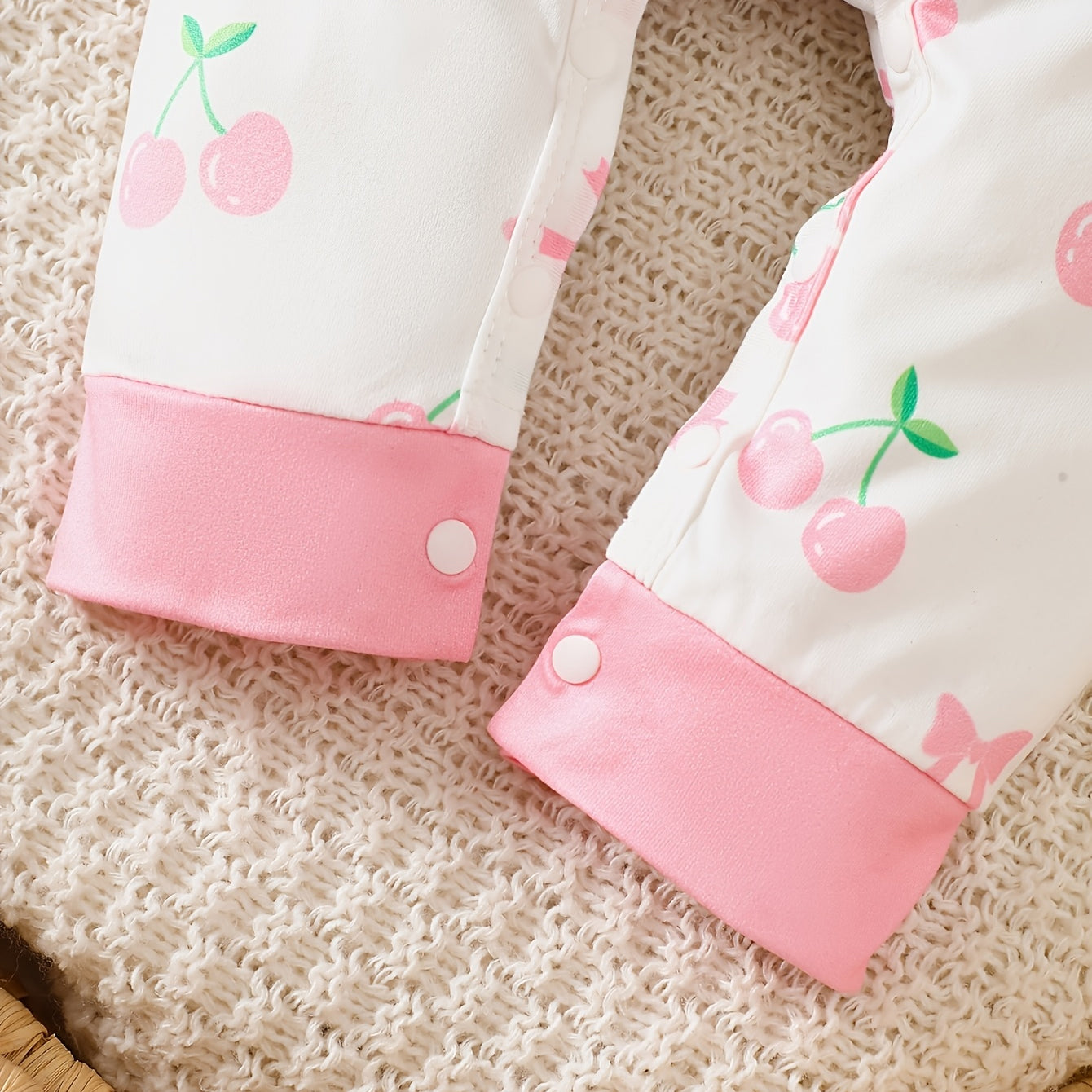 Pretty Cherry and Bow Print Ruffle Trim Long Sleeve Baby Jumpsuit