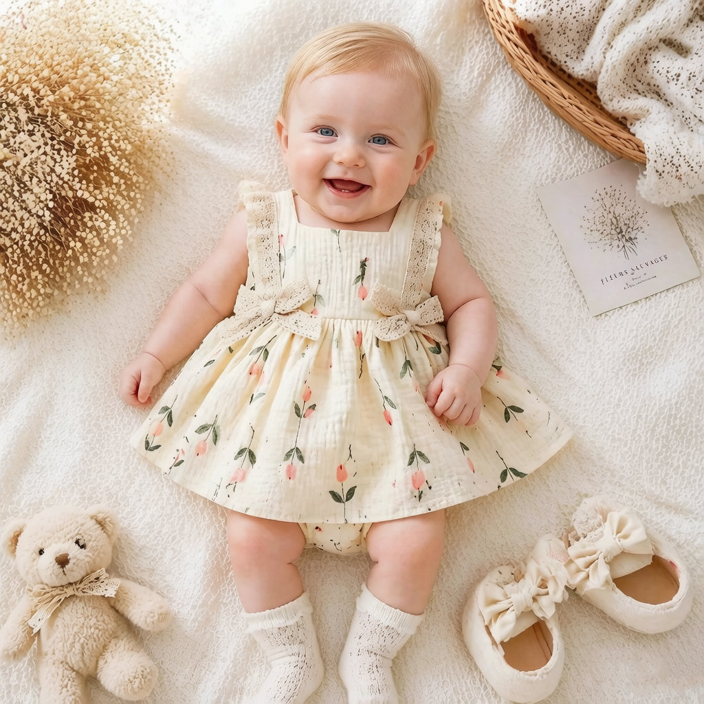 Gorgeous Floral Print Sleeveless Baby Romper
