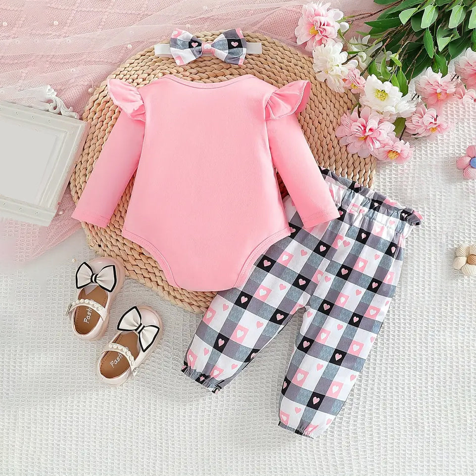 3PCS Daddy's Princess Letter Printed Long Sleeve Baby Girl Set