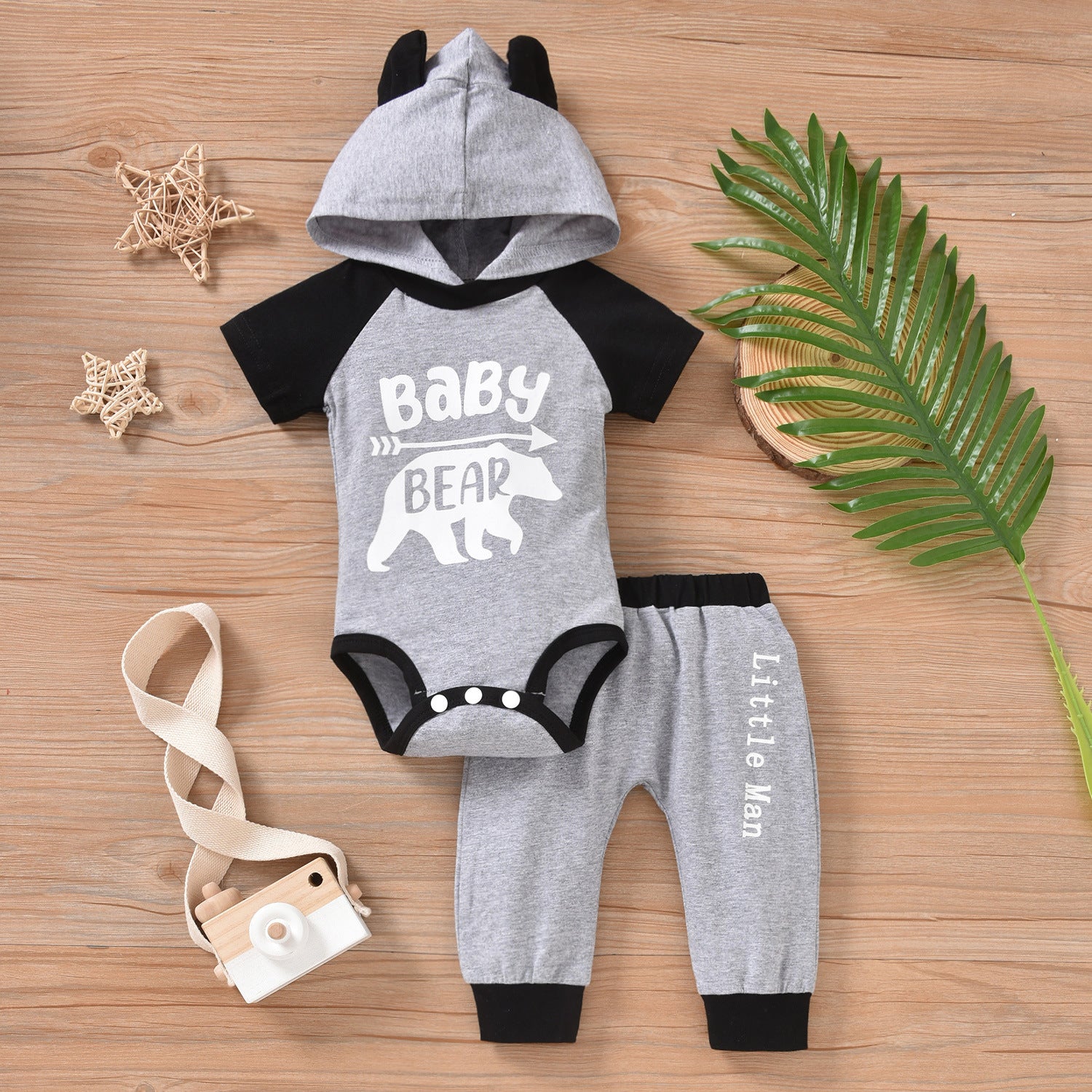 2PCS Baby Bear Letter Printed Hoodie Baby Set