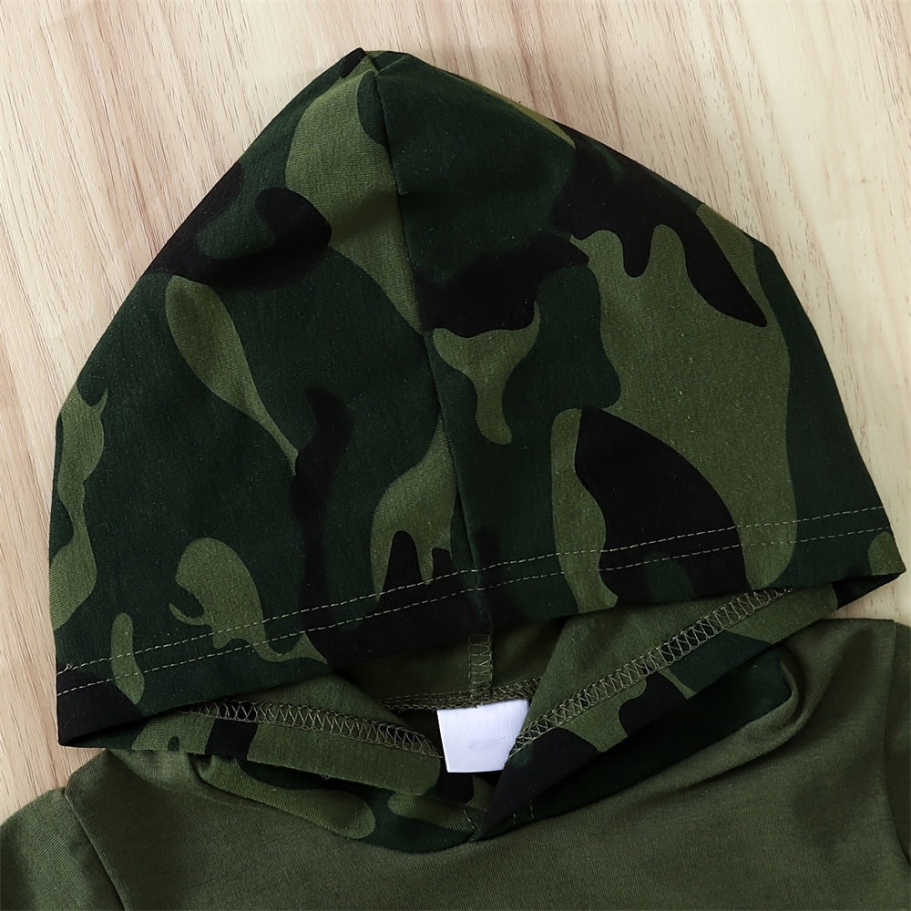 2PCS Lovely Bear Camouflage Printed Long Sleeve Hoodie Baby Set