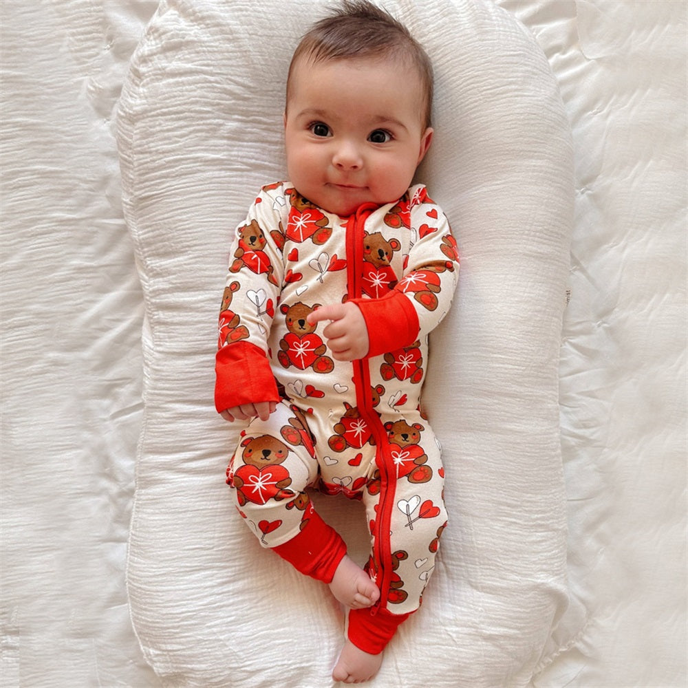 Comfy Heart Bear Print Long Sleeve Baby Jumpsuit