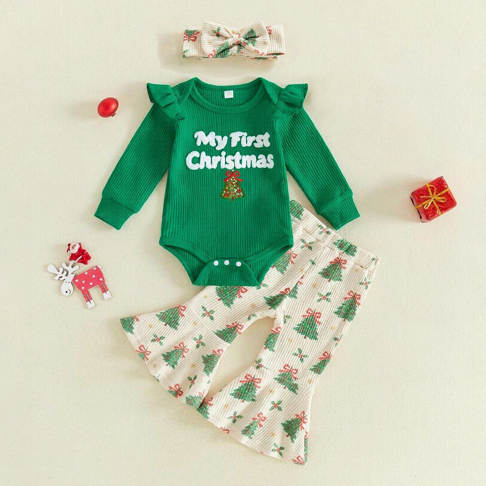 3PCS Sweet My First Christmas Tree Letter Applique Baby Set