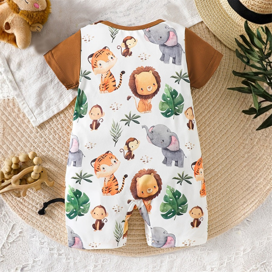 Cute Cartoon Animal Printed Short Sleeve Baby Jumpsuit