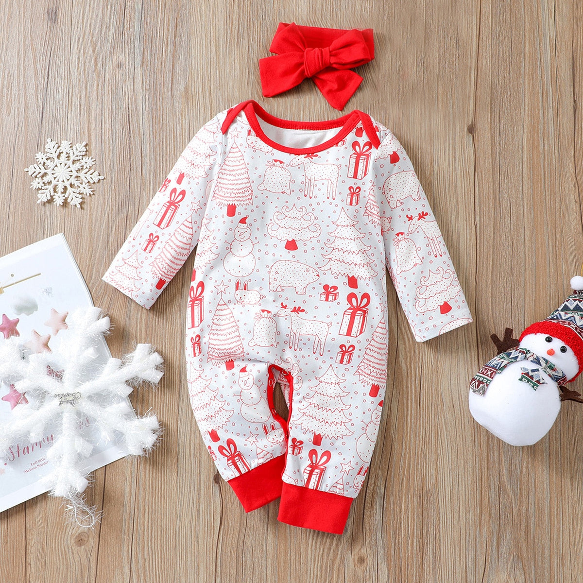 2PCS Christmas Tree Printed Baby Girl Jumpsuit