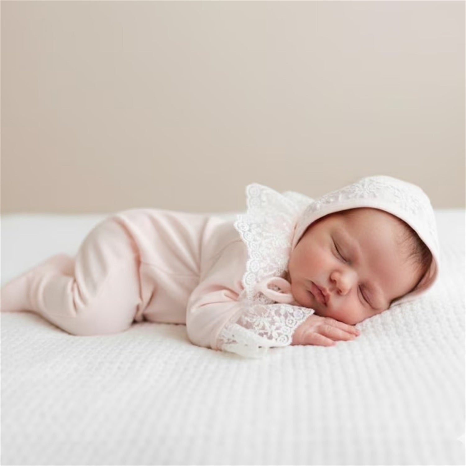 2PCS Pure Solid Color Lace Trim Baby Girl Jumpsuit